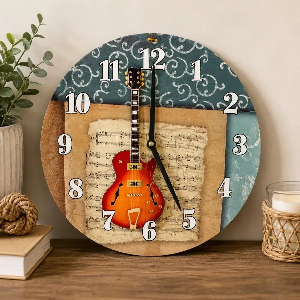 Guitar Music-Themed Wall Clock | Music Room Decor | New